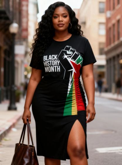 Women's Black History Month Fist Ruched Side Split Hem T-Shirt Dress