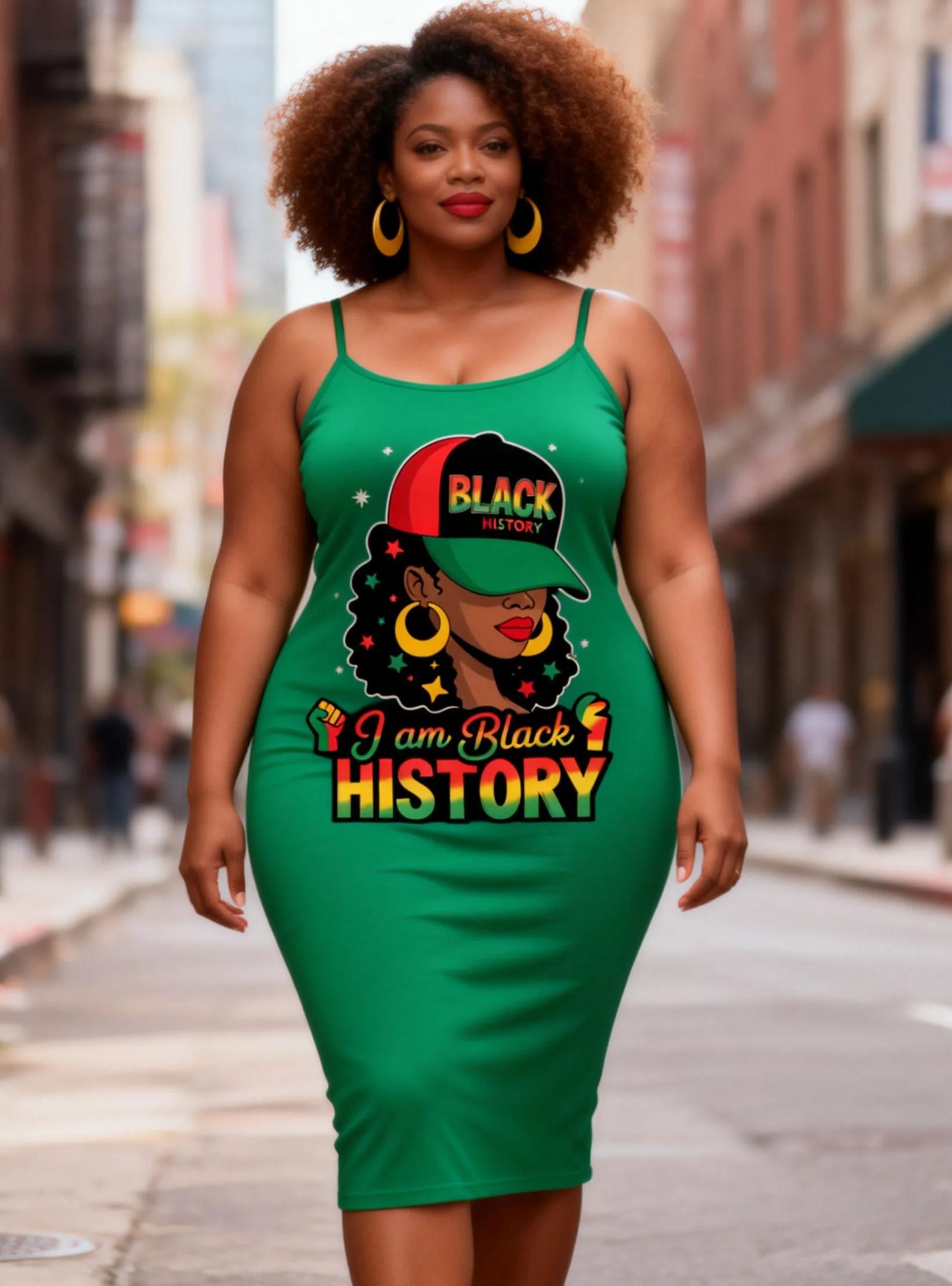 Women's "I Am Black History" Spaghetti Strap Bodycon Midi Dress