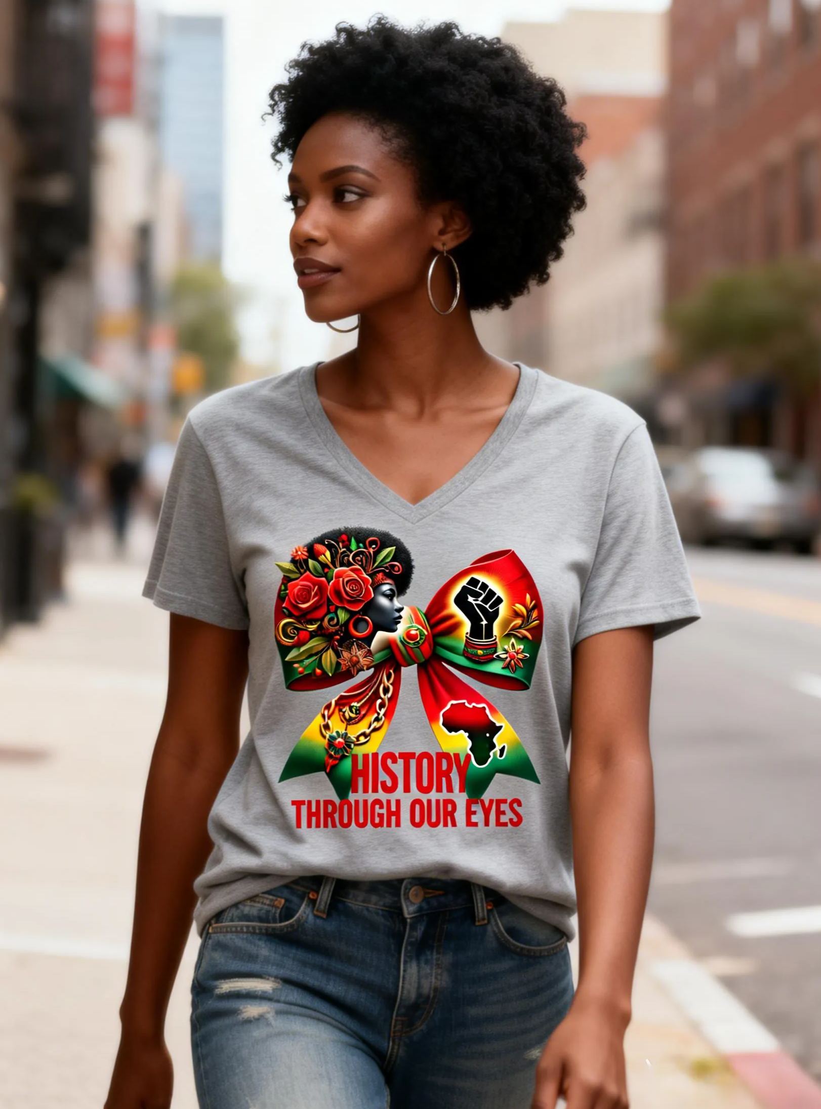 Women's "History Through Our Eyes" Bow & Portrait V-Neck T-Shirt
