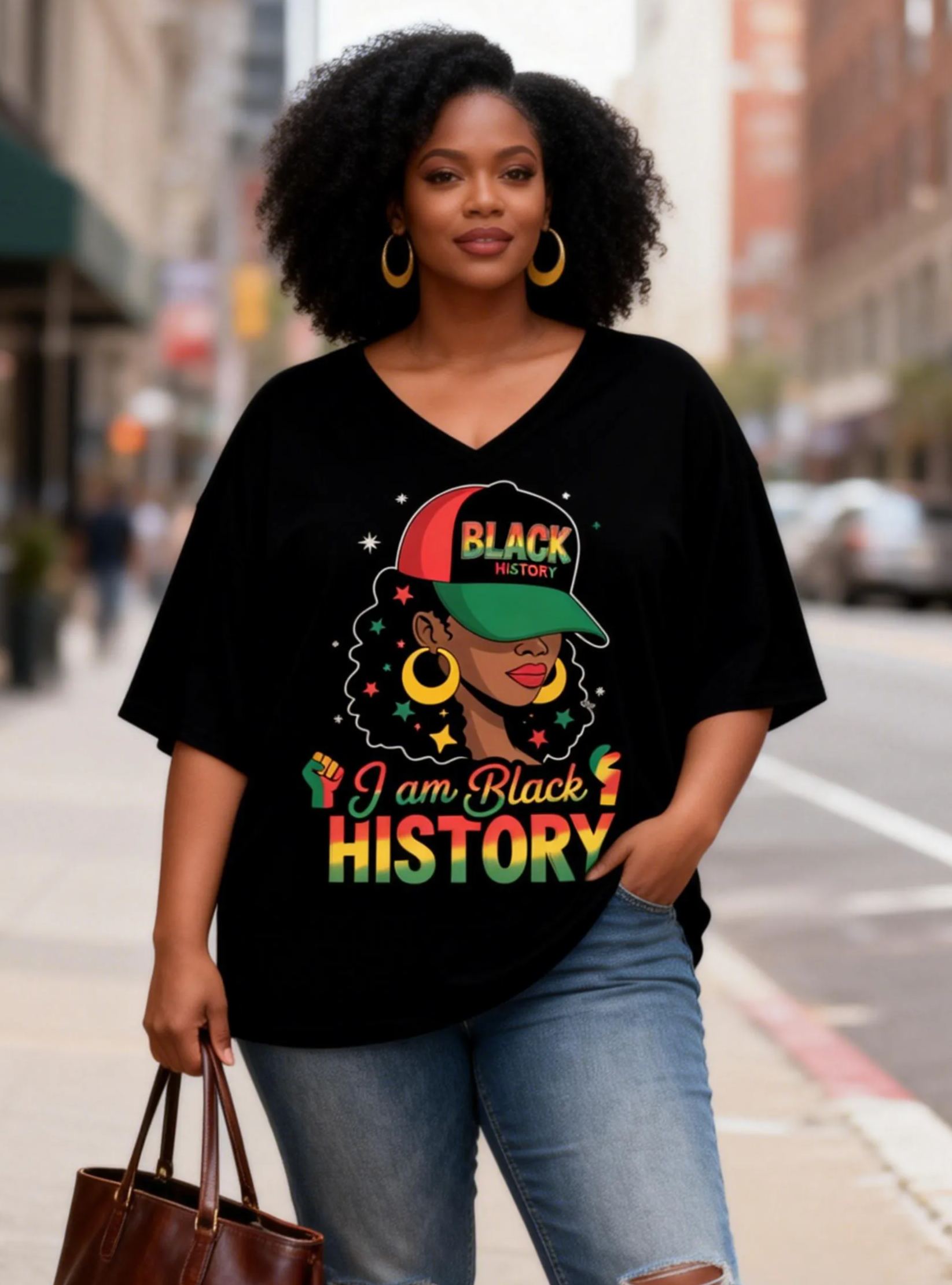 Women's History" Afro Woman Baseball Cap V-Neck T-Shirt