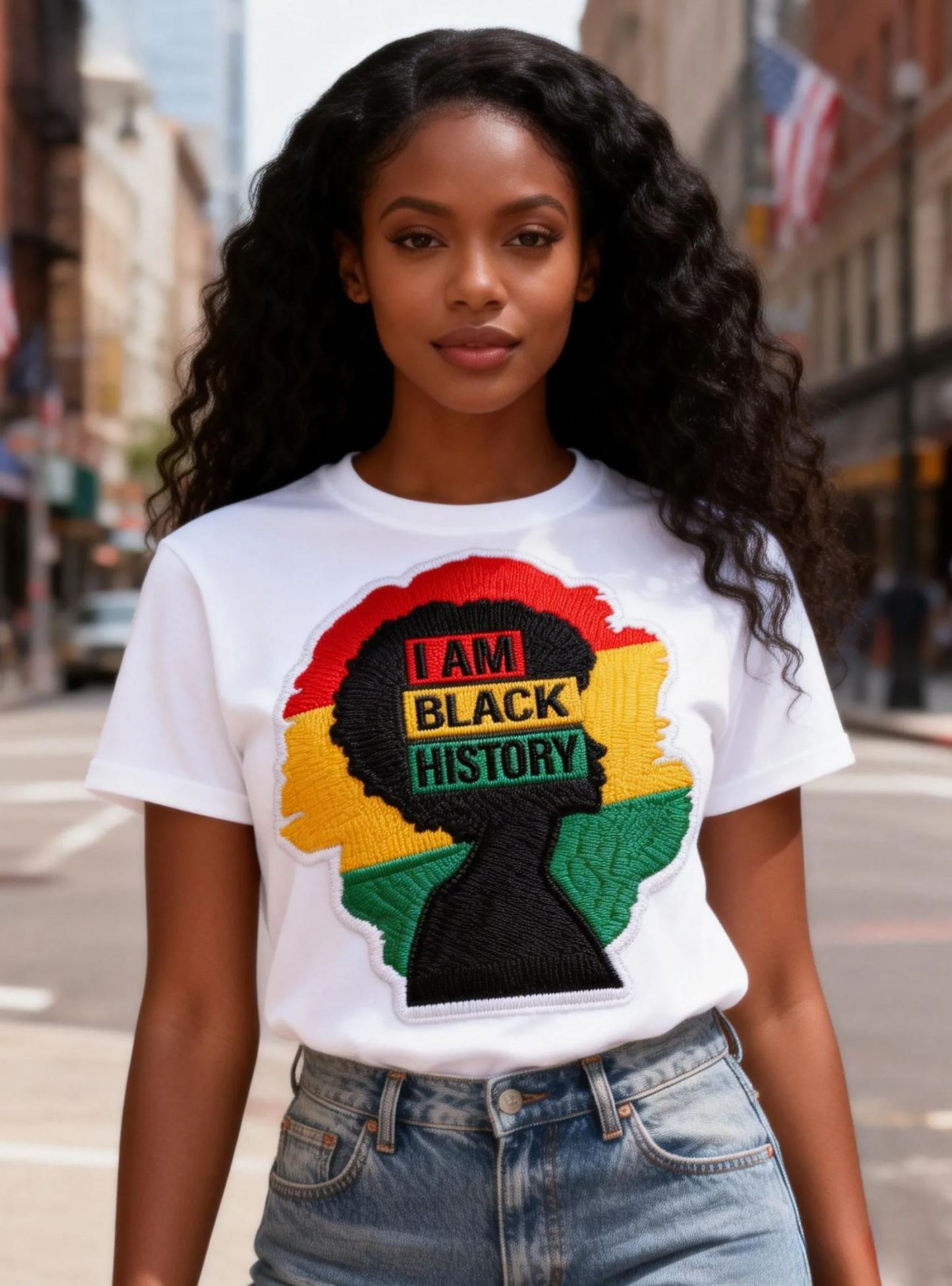 Women's "I Am Black History" Embroidered Portrait Graphic T-Shirt