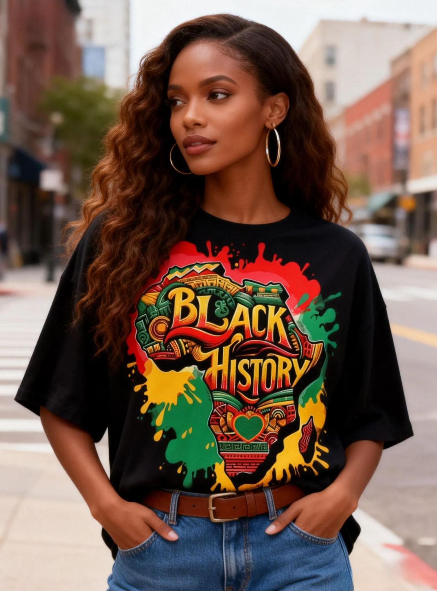 Women's Black History African Map Graffiti Crew Neck T-Shirt