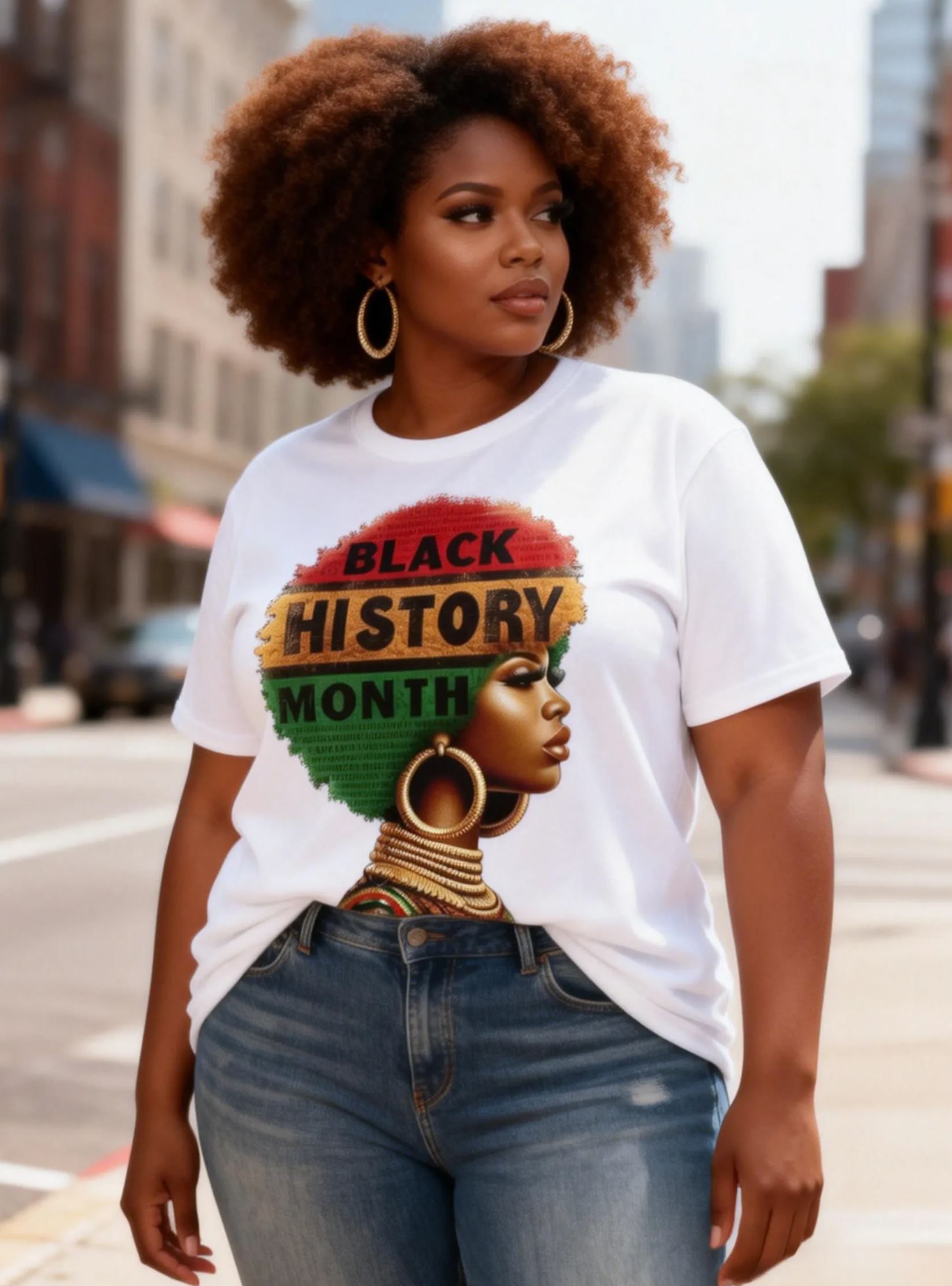 Women's Black History Month African Woman Silhouette Graphic T-Shirt