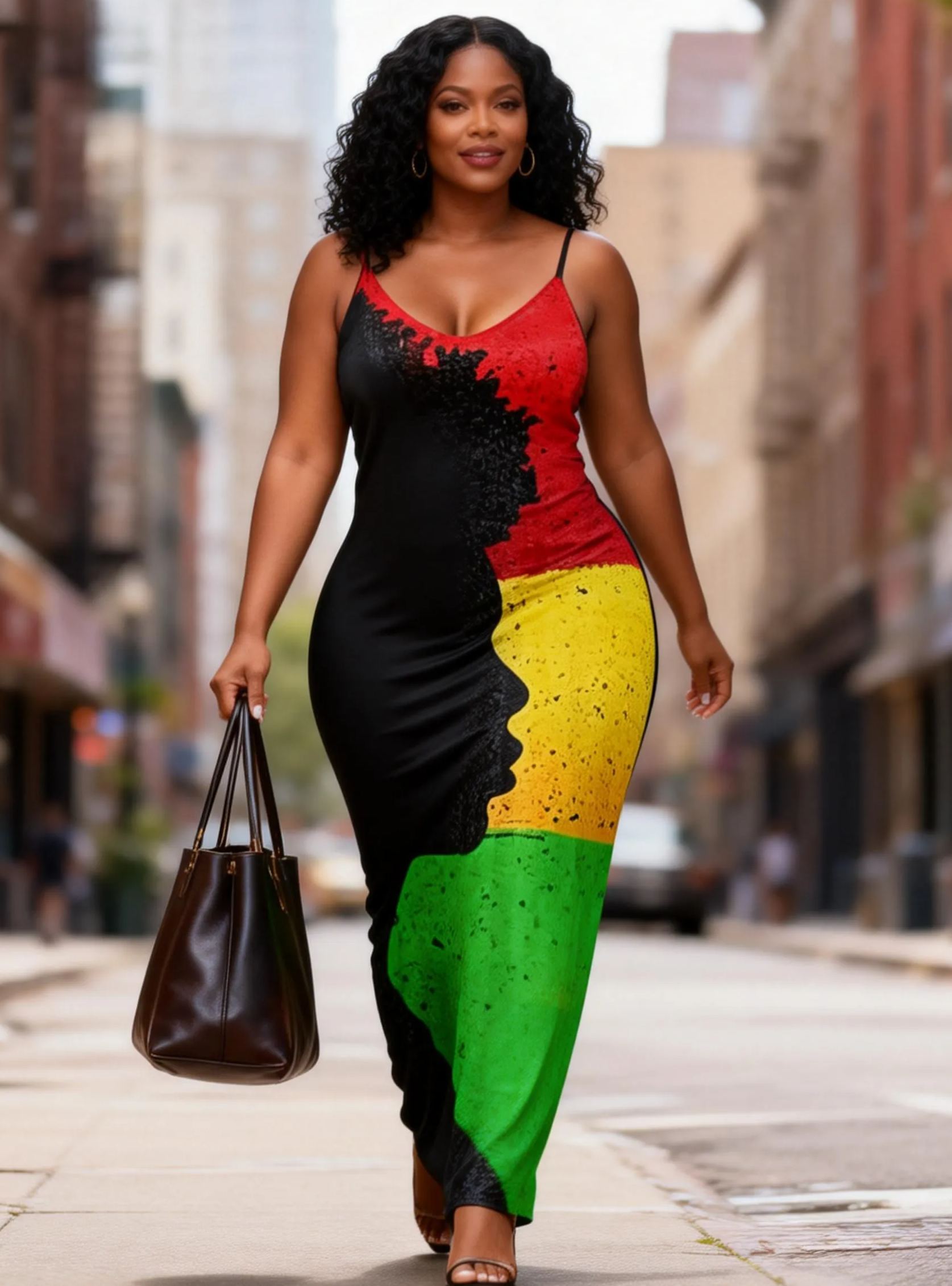 Women's Black History Month Red Yellow Green Splatter Print Cami Maxi Dress