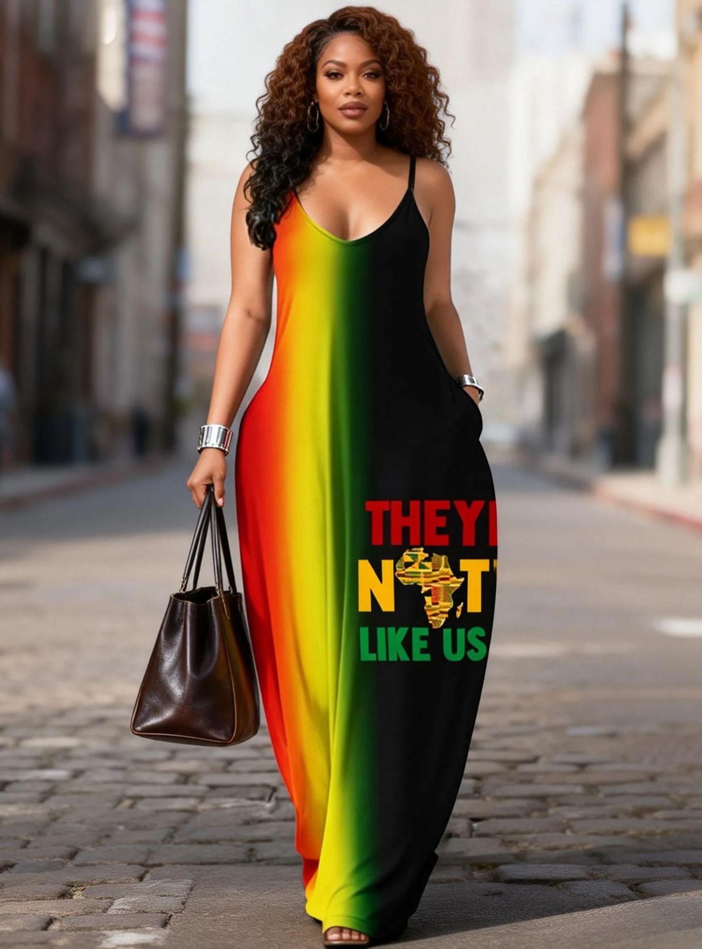 Women's "They Not Like Us" Gradient Stripe Cami Maxi Dress