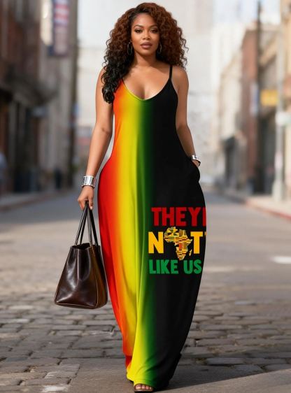 Women's "They Not Like Us" Gradient Stripe Cami Maxi Dress