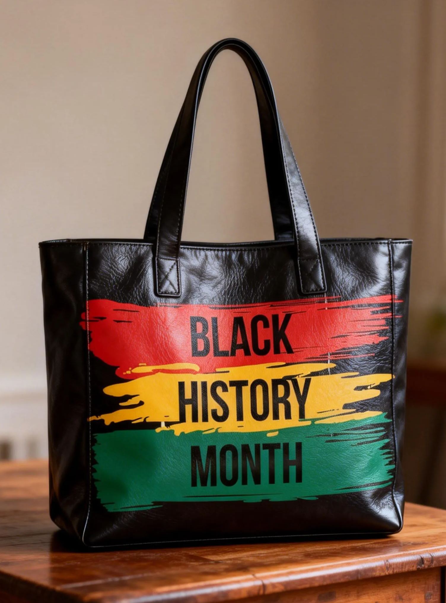Black History Month Red Yellow Green Paint Stroke Leather Tote Bag