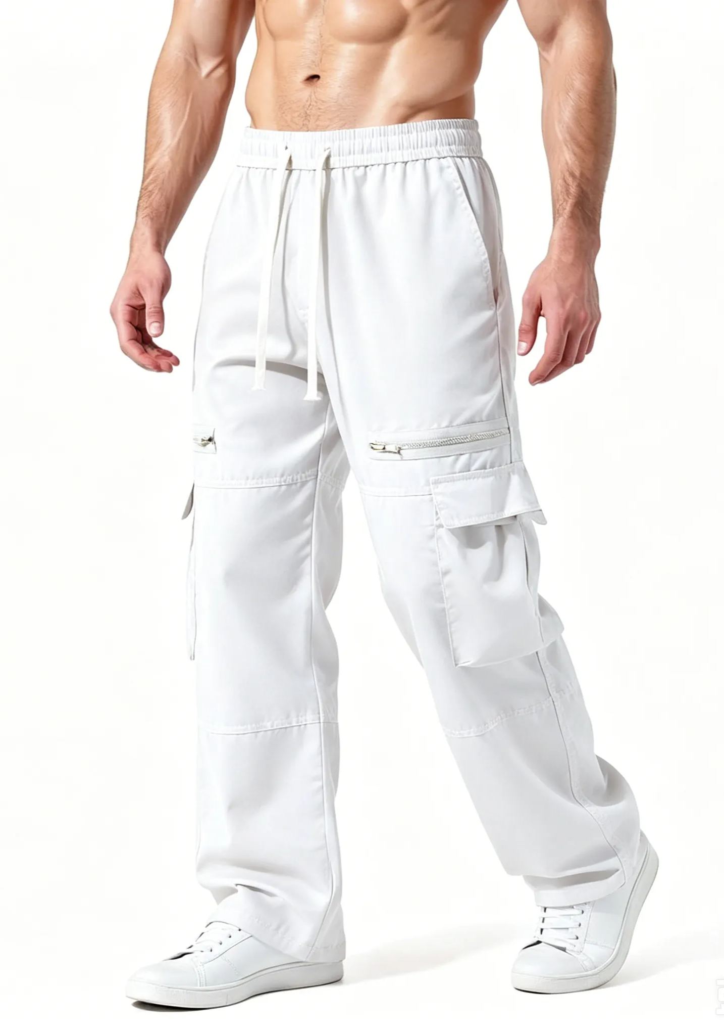 Men's Functional Side Zip Pockets and Adjustable Drawstring Regular Fit Cargo Pant