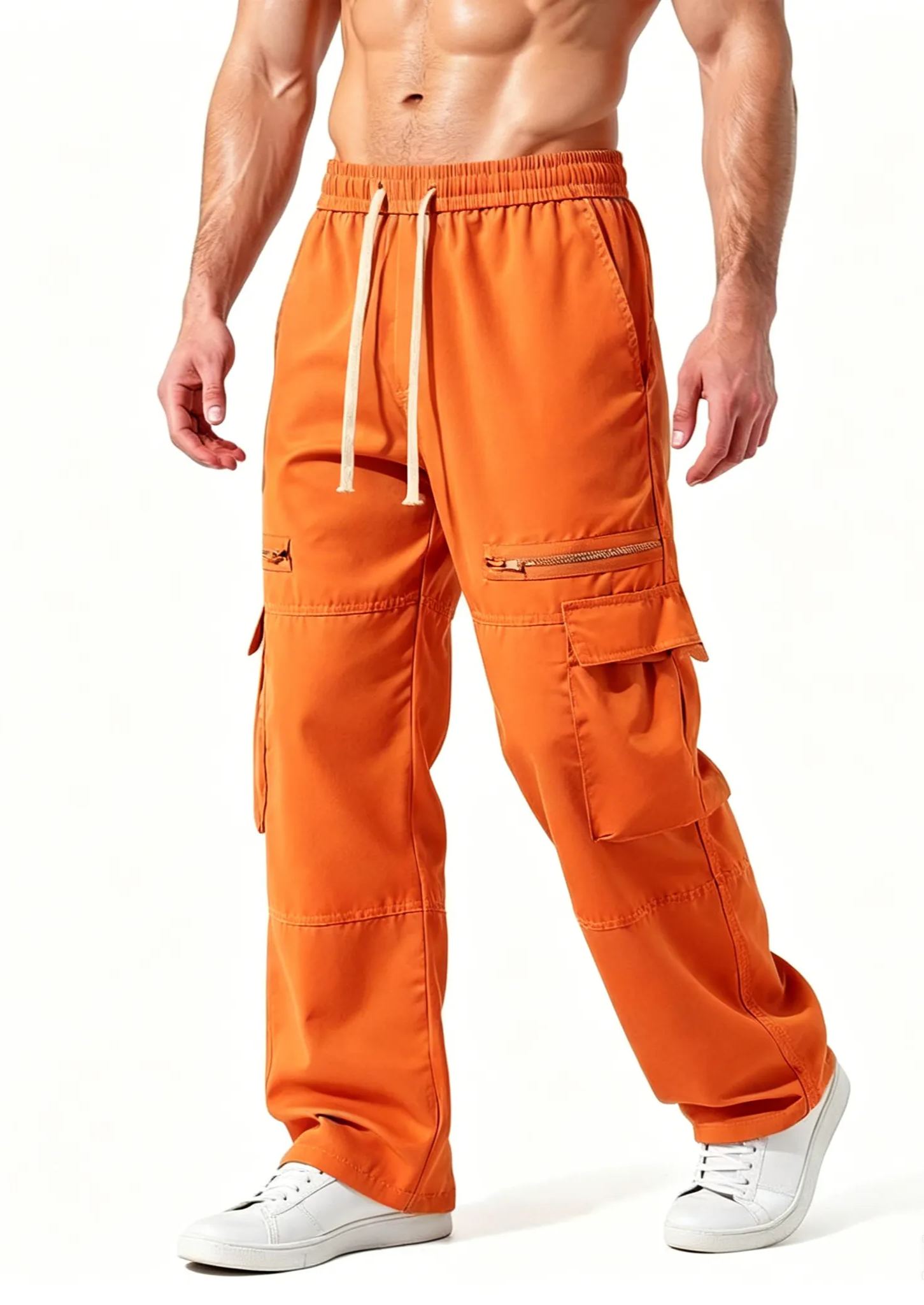 Men's Functional Side Zip Pockets and Adjustable Drawstring Regular Fit Cargo Pant