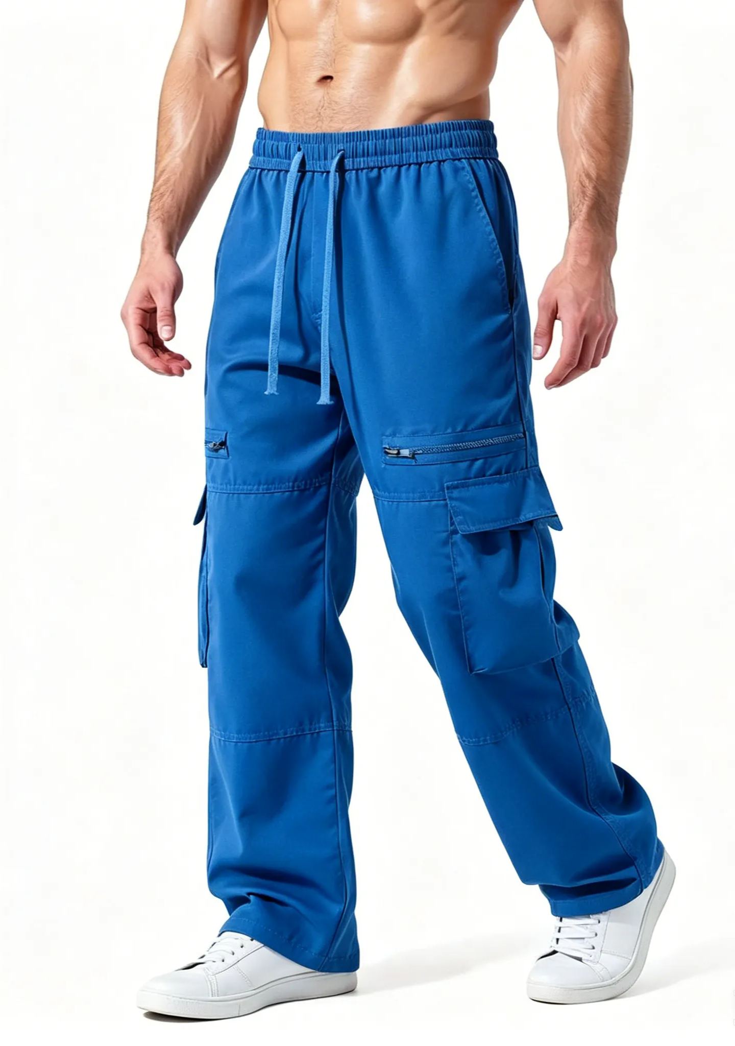 Men's Functional Side Zip Pockets and Adjustable Drawstring Regular Fit Cargo Pant