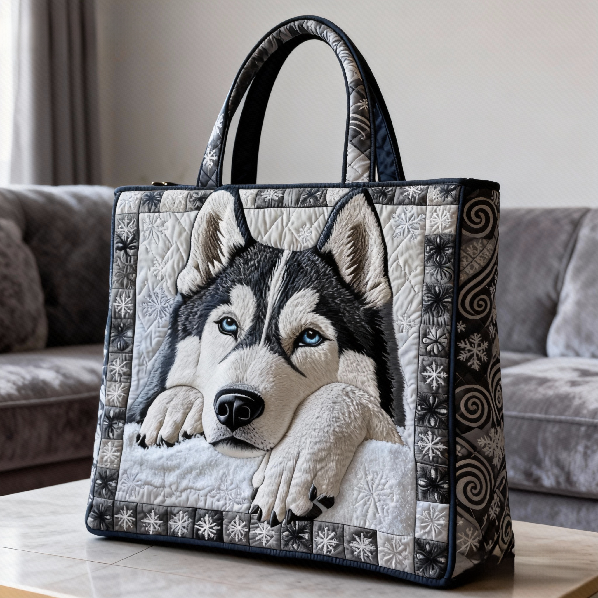 Cute Husky Snowflake Quilted Tote Bag  
