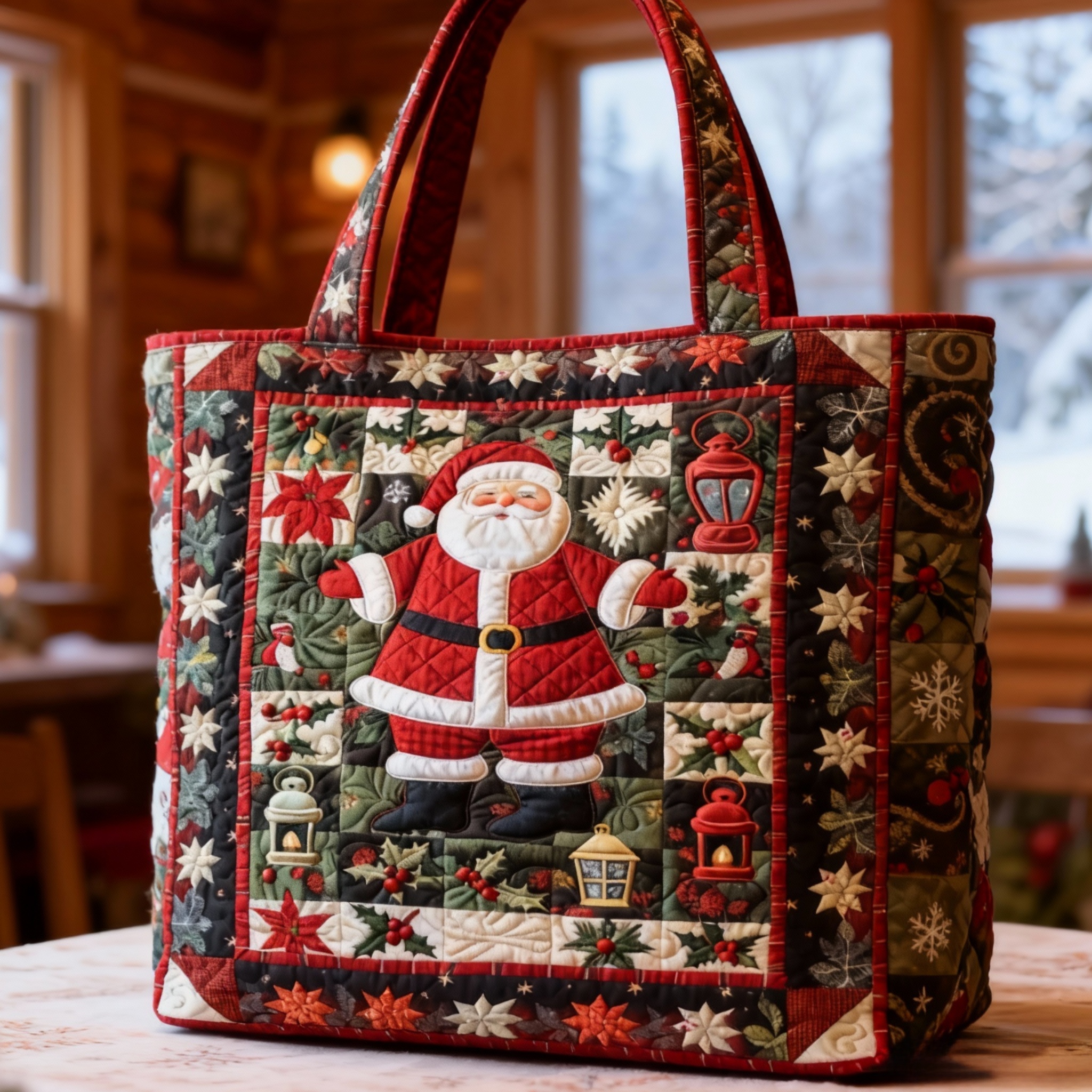 Santa Patchwork Quilted Tote Bag  
