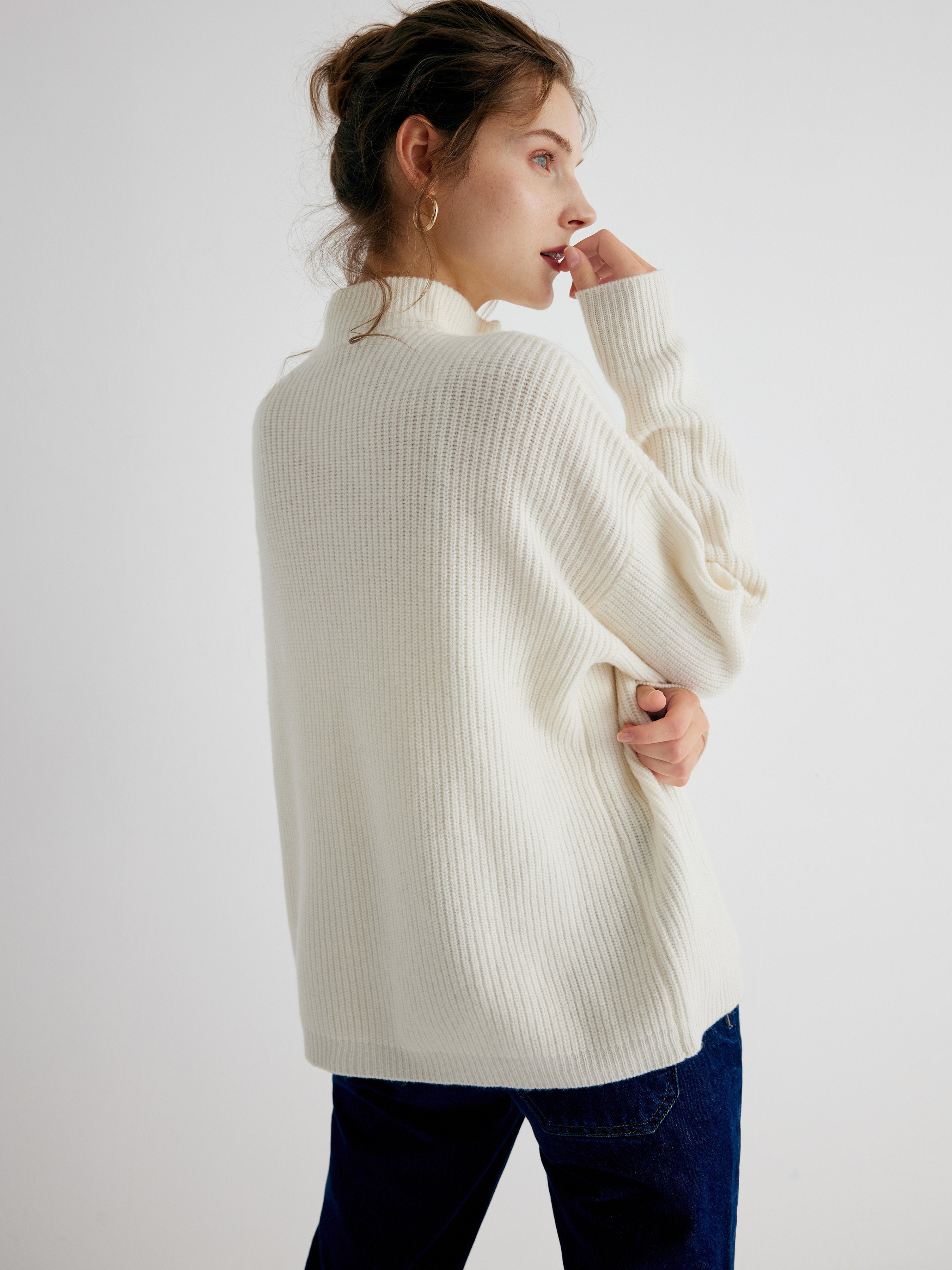 Rowan 100% Merino Wool White Quarter-Zip Relaxed Fit Pullover