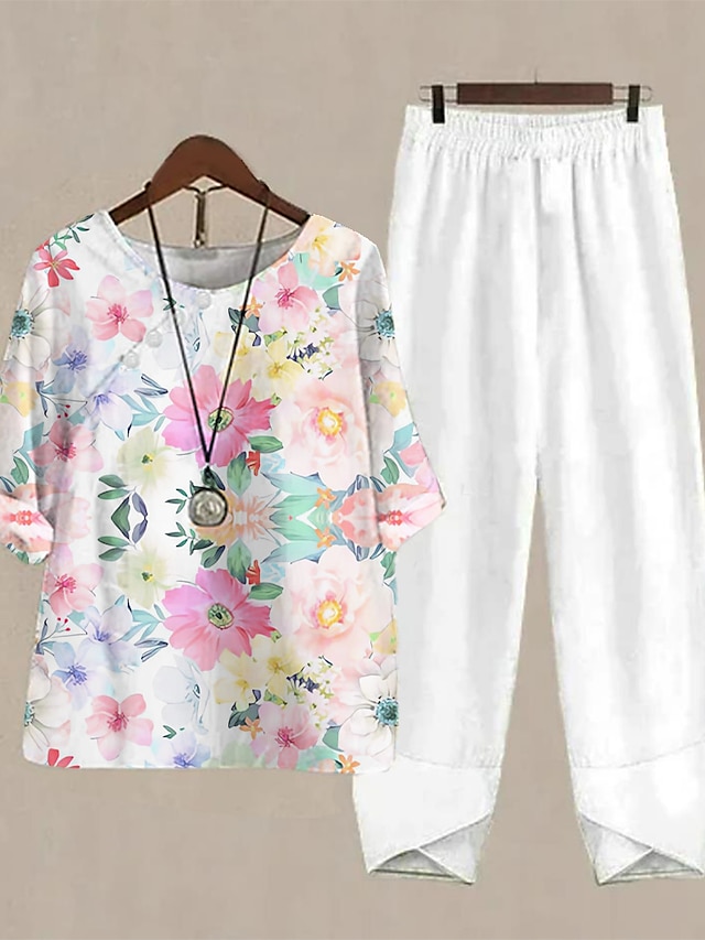 Women's Shirt Pants Sets Pants Trousers Basic Yellow Pink Holiday Week
