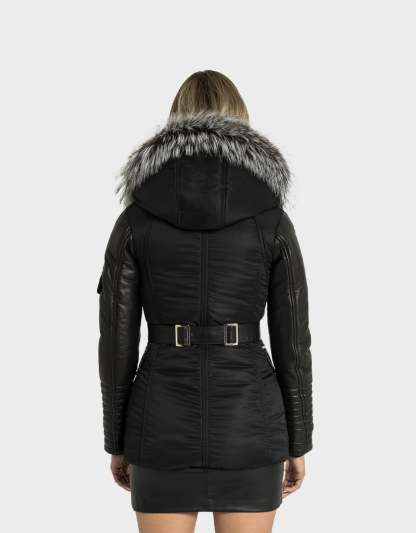 Kim Leather Sleeve Jacket with Silver Fox Fur