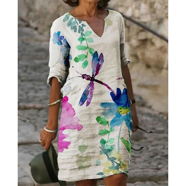 Women‘s Casual Dress Ethnic Dress Shift Dress Midi Dress Leopard Black White Half Sleeve Floral Print 