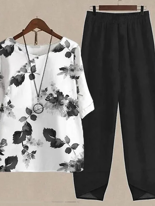 Women's Shirt Pants Sets Pants Trousers Basic Black Blue Holiday Weeke
