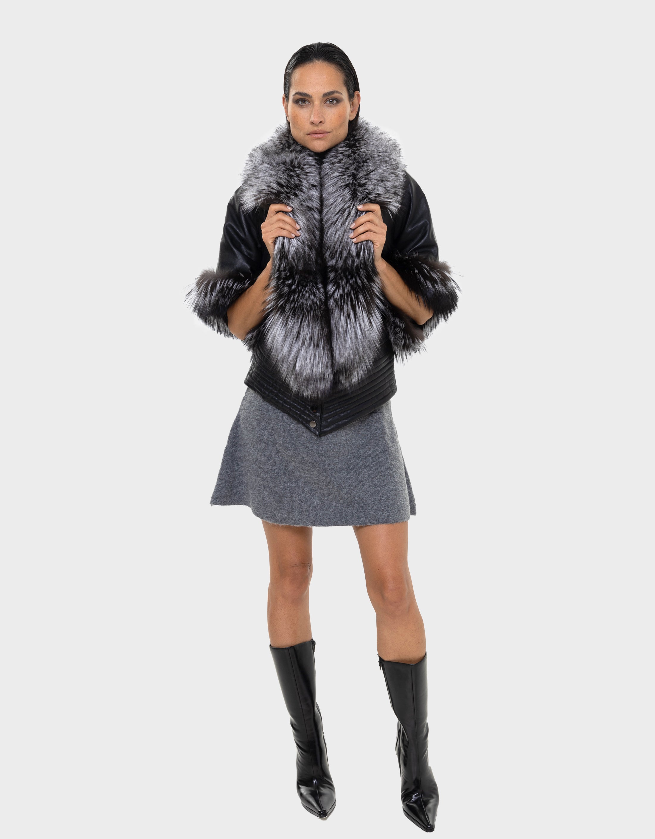 Casual fur and leather coat
