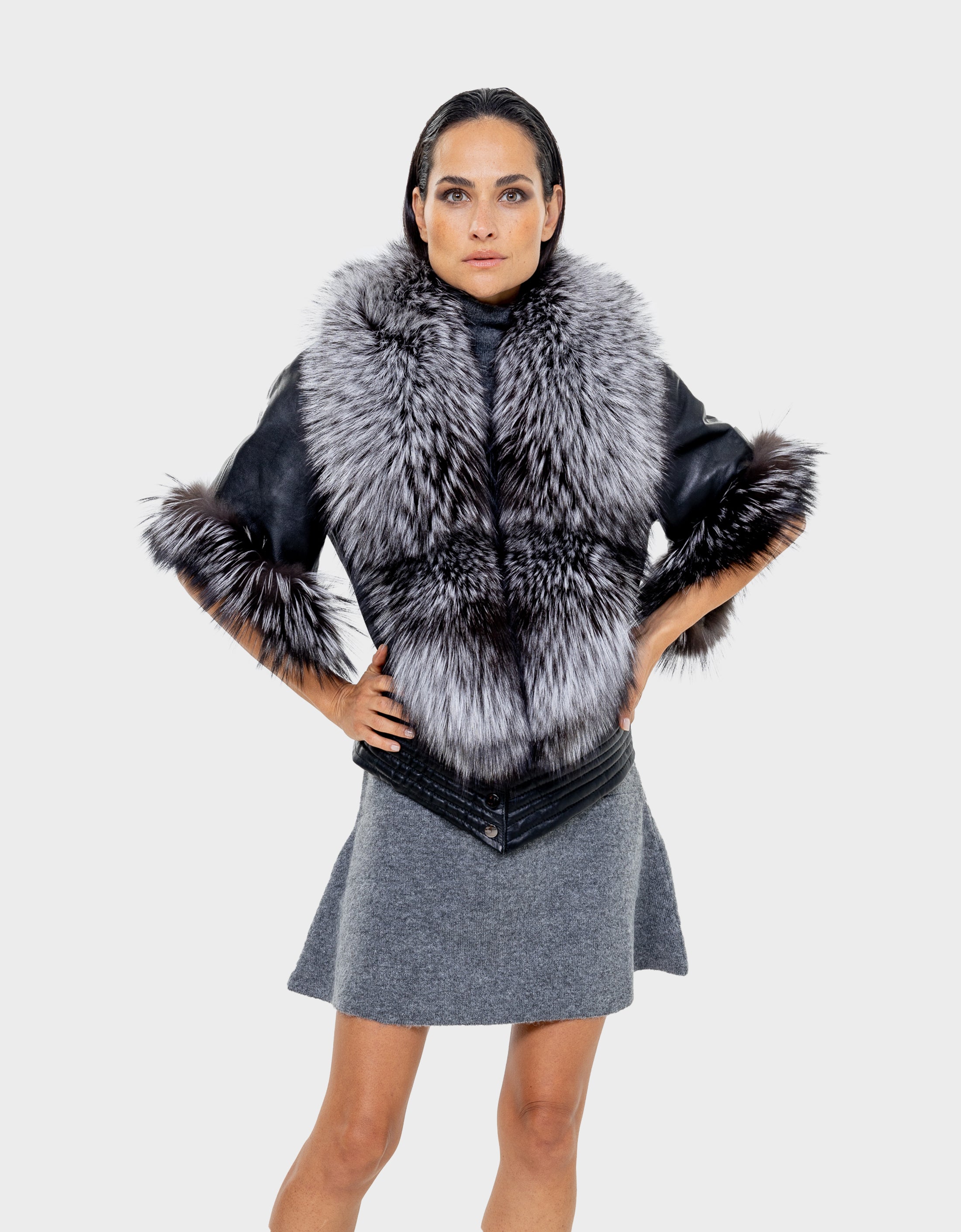Casual fur and leather coat