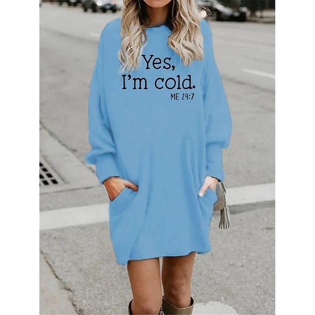 Women's Casual Dress Hoodie Dress Winter Dress Letter Pocket Print Cre