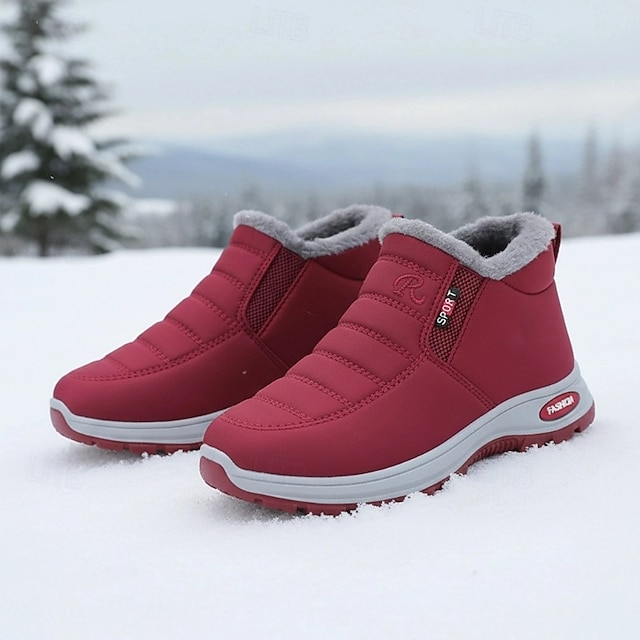Women's Burgundy Waterproof Fleece-Lined Winter Boots – Warm Slip-On Snow Shoes with Anti-Slip Sole for Cold Weather, Outdoor Walking & Casual Daily Wear