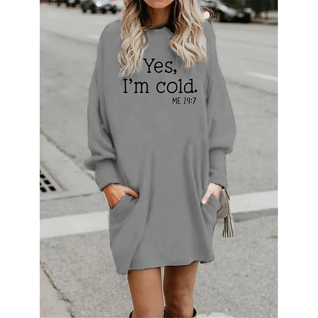 Women's Casual Dress Hoodie Dress Winter Dress Letter Pocket Print Cre