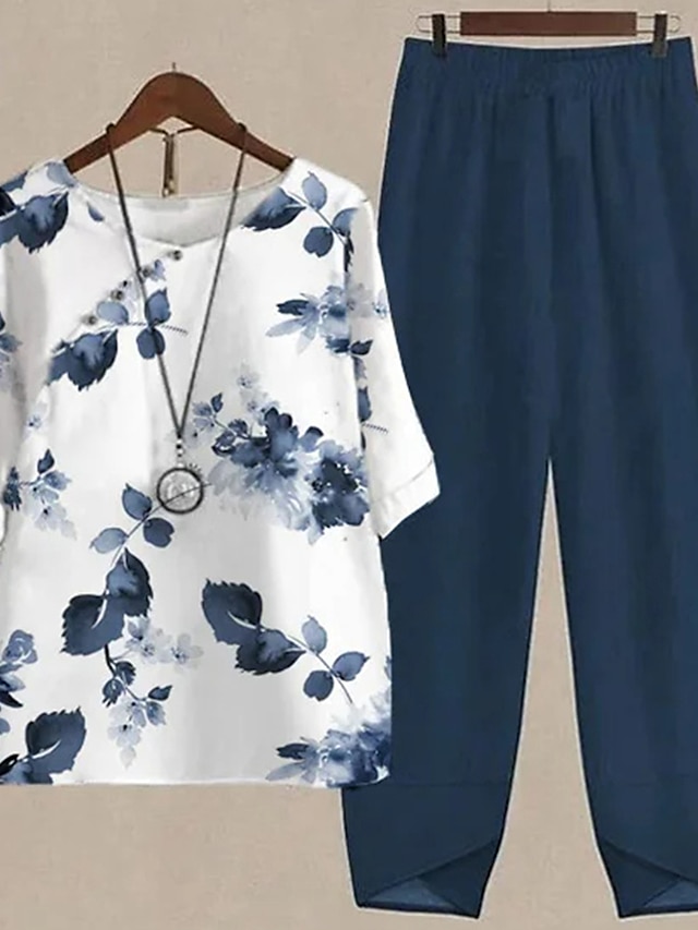 Women's Shirt Pants Sets Pants Trousers Basic Black Blue Holiday Weeke