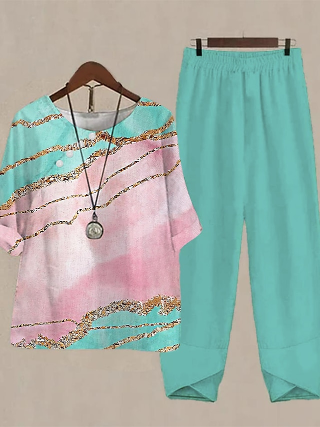 Women's Shirt Pants Sets Pants Trousers Basic Pink Blue Holiday Weeken