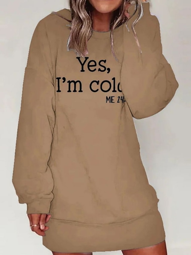 Women's Casual Dress Hoodie Dress Midi Dress Daily Casual Outdoor Vacation Going out Crew Neck Print Print Regular Fit White Blue Brown S M L XL XXL