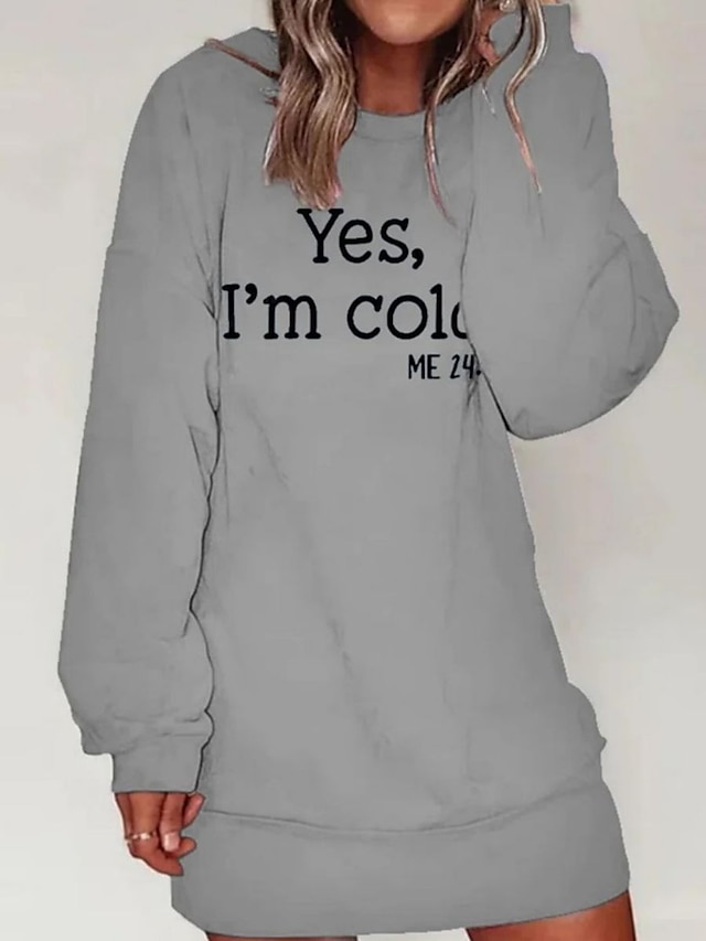 Women's Casual Dress Hoodie Dress Midi Dress Daily Casual Outdoor Vacation Going out Crew Neck Print Print Regular Fit White Blue Brown S M L XL XXL