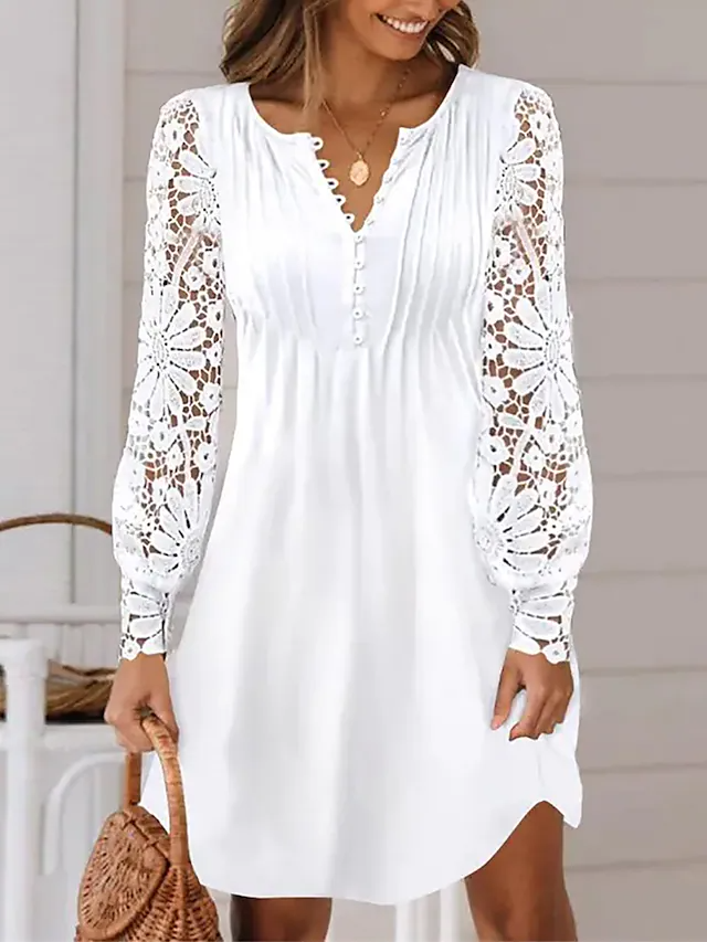 Women's Casual Dress Lace Dress Plain Lace Cut Out Strap Midi Dress Fashion Modern Outdoor Daily Short Sleeve Regular Fit 