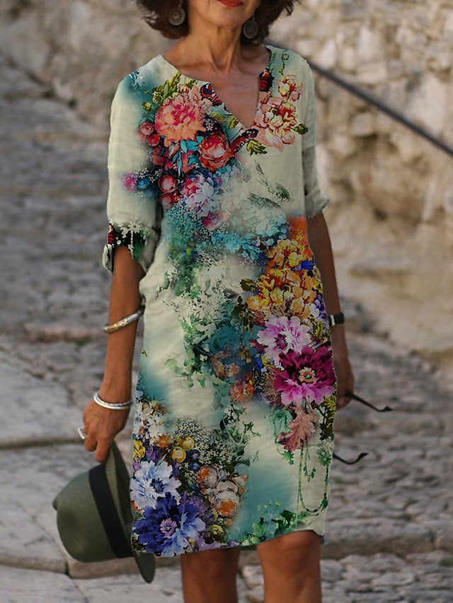 omen's Cot Cotton And Linen Casual Modern Daily Vacation V Neck Print 