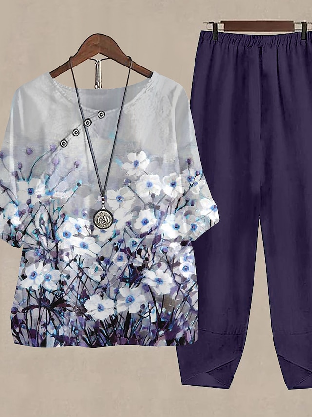 Women's Shirt Pants Sets Pants Trousers Basic Black Blue Holiday Weeke