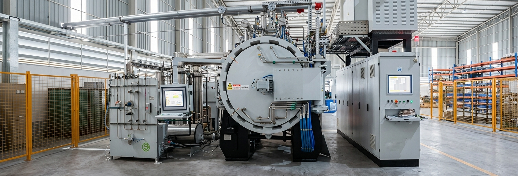 Tungstec factory vacuum sintering furnaces used for tungsten carbide manufacturing process including high temperature sintering equipment in production workshop