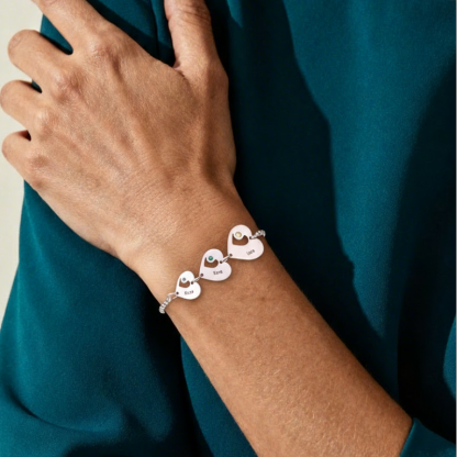 Bracelet Cœur 1-6 Prénoms Personnalisés Bracelet Pierre De Naissance｜Jessemade