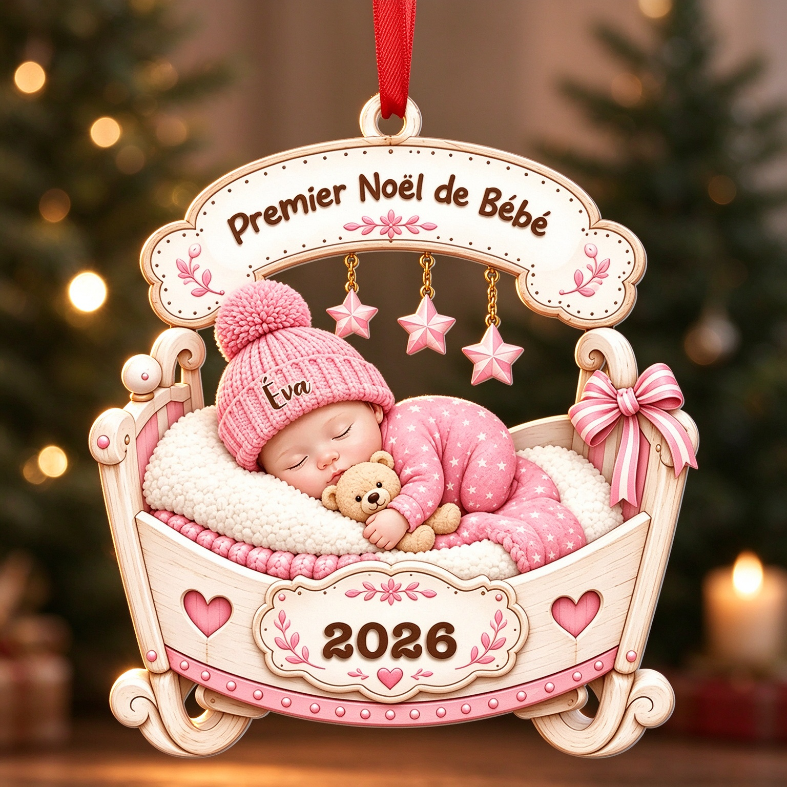 Décoration de Sapin de Noël Personnalisée en forme de Berceau Ornement pour le Premier Noël de Bébé