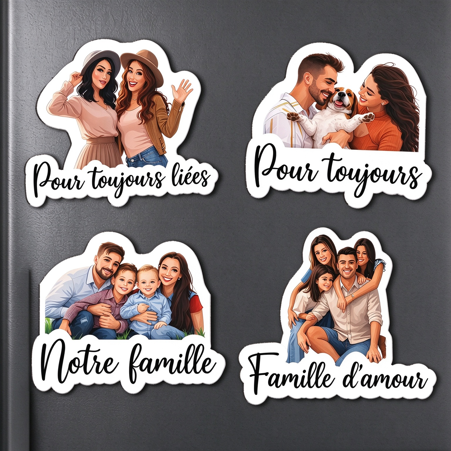 Magnet de réfrigérateur personnalisé avec portrait cartoon d’après photo et texte au choix en écriture cursive – cadeau d’anniversaire | Jessemade