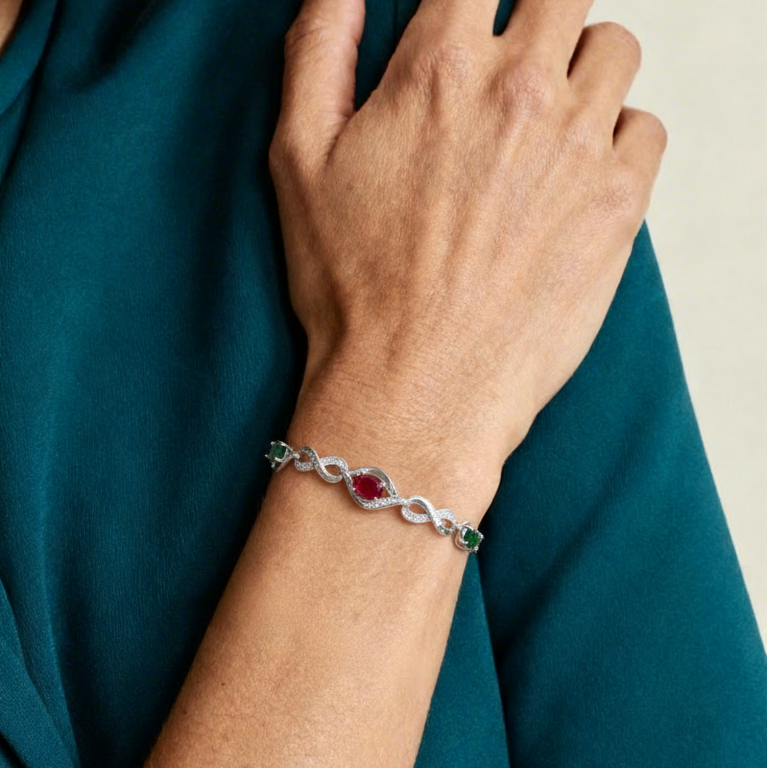 Bracelet Femme Infini Bracelet Personnalisé avec 2-4 Prénoms et Pierres de Naissance Bracelet Pierre de Naissance | Jessemade