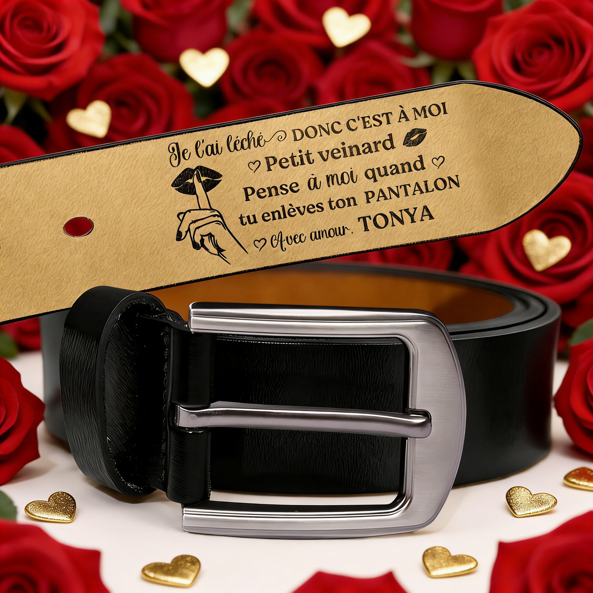 Ceinture en Cuir pour Homme Personnalisée – Message Amour & Humour, Cadeau Original pour Couple
