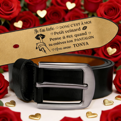 Ceinture en Cuir pour Homme Personnalisée – Message Amour & Humour, Cadeau Original pour Couple