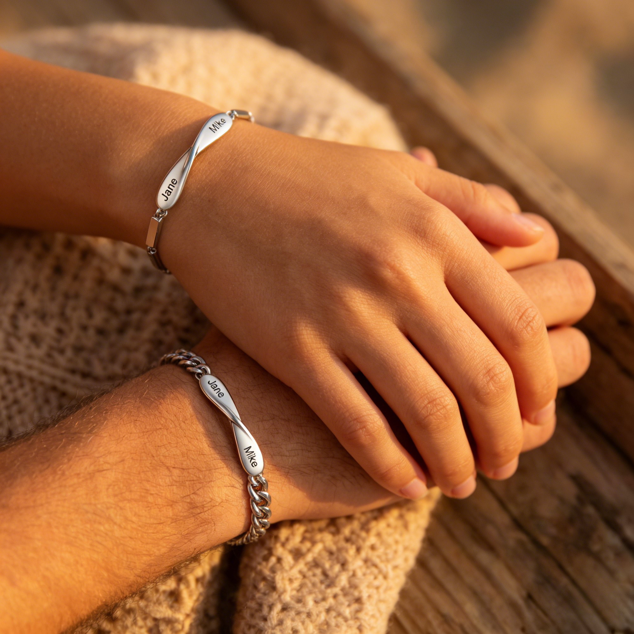 Bracelet Couple 2PCS avec 2 Prénoms Personnalisés bracelet en commun