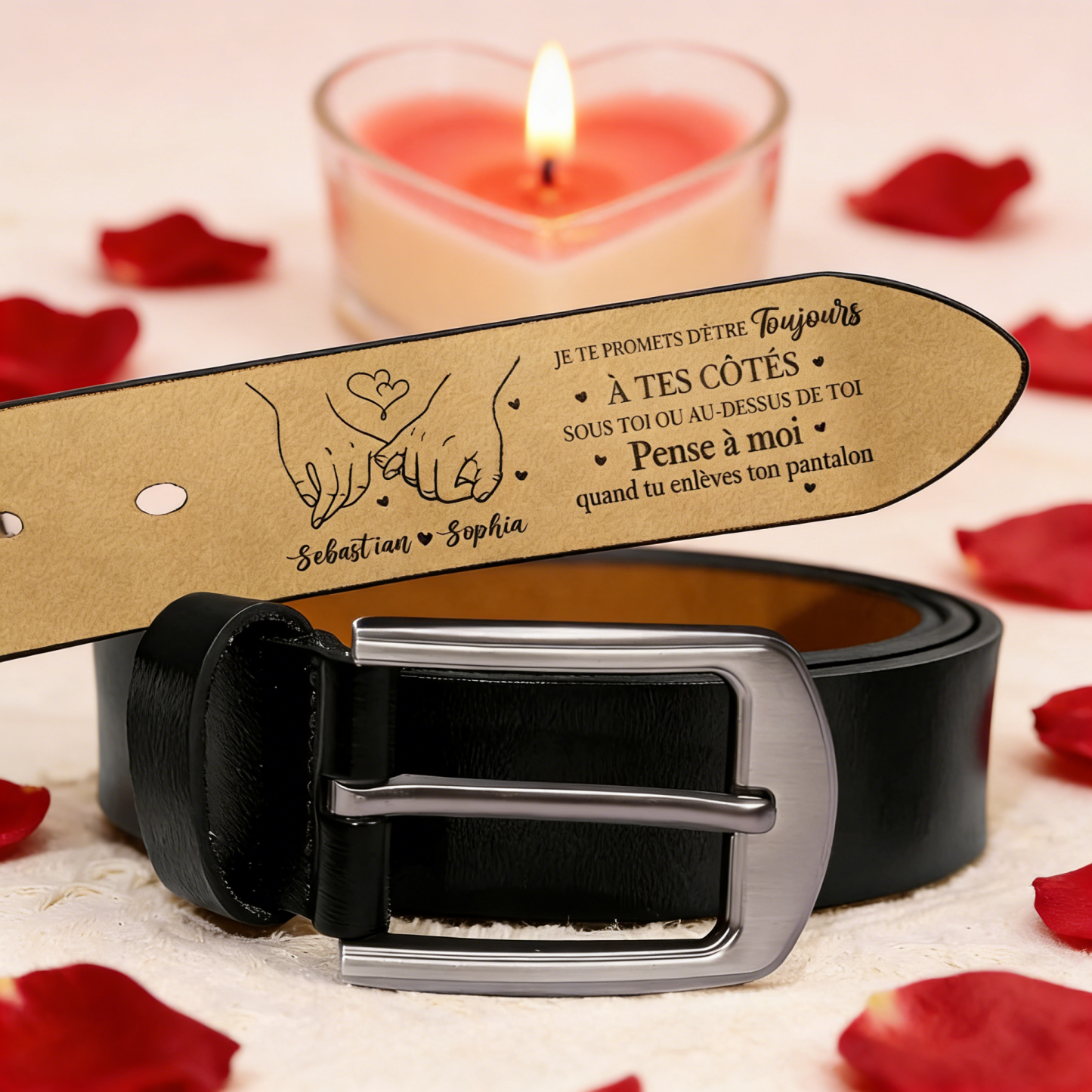 Ceinture Homme Personnalisée avec Message Amoureux et Coquin – Cadeau Romantique pour Couple, Mari ou Petit Ami