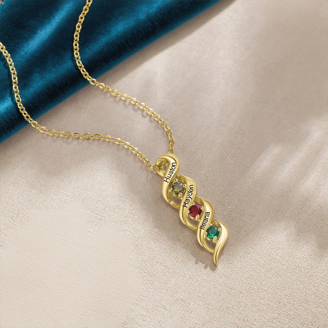 Collier ADN Personnalisé avec 1 à 10 Prénoms et Pierres de Naissance – Cadeau pour la Famille et les Proches
