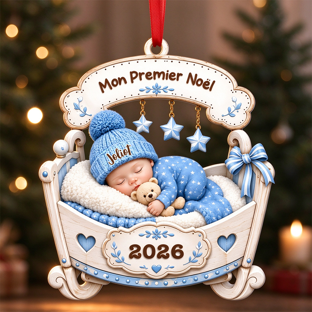 Décoration de Sapin de Noël Personnalisée en forme de Berceau Ornement pour le Premier Noël de Bébé