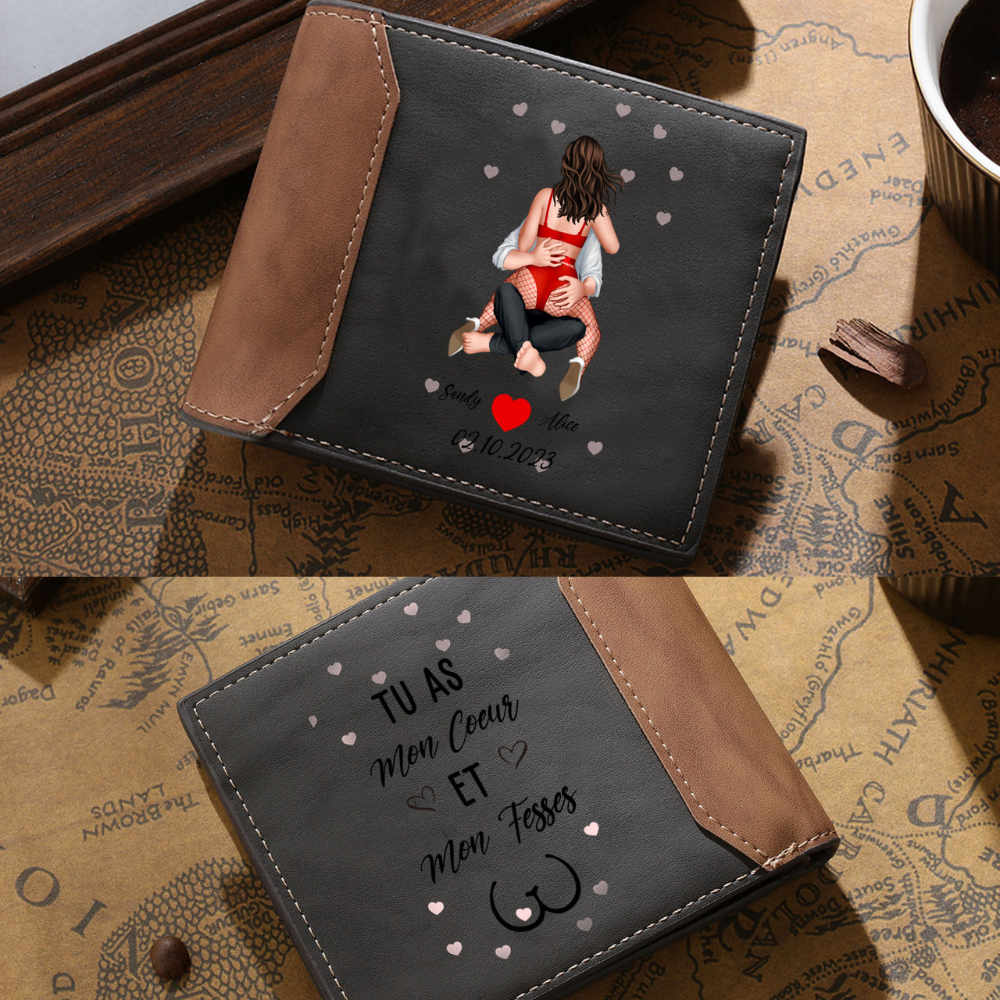 Portefeuille Personnalisé avec 2 Prénoms et Date Porte-Monnaie Cadeau Saint-Valentin pour Homme | Jessemade
