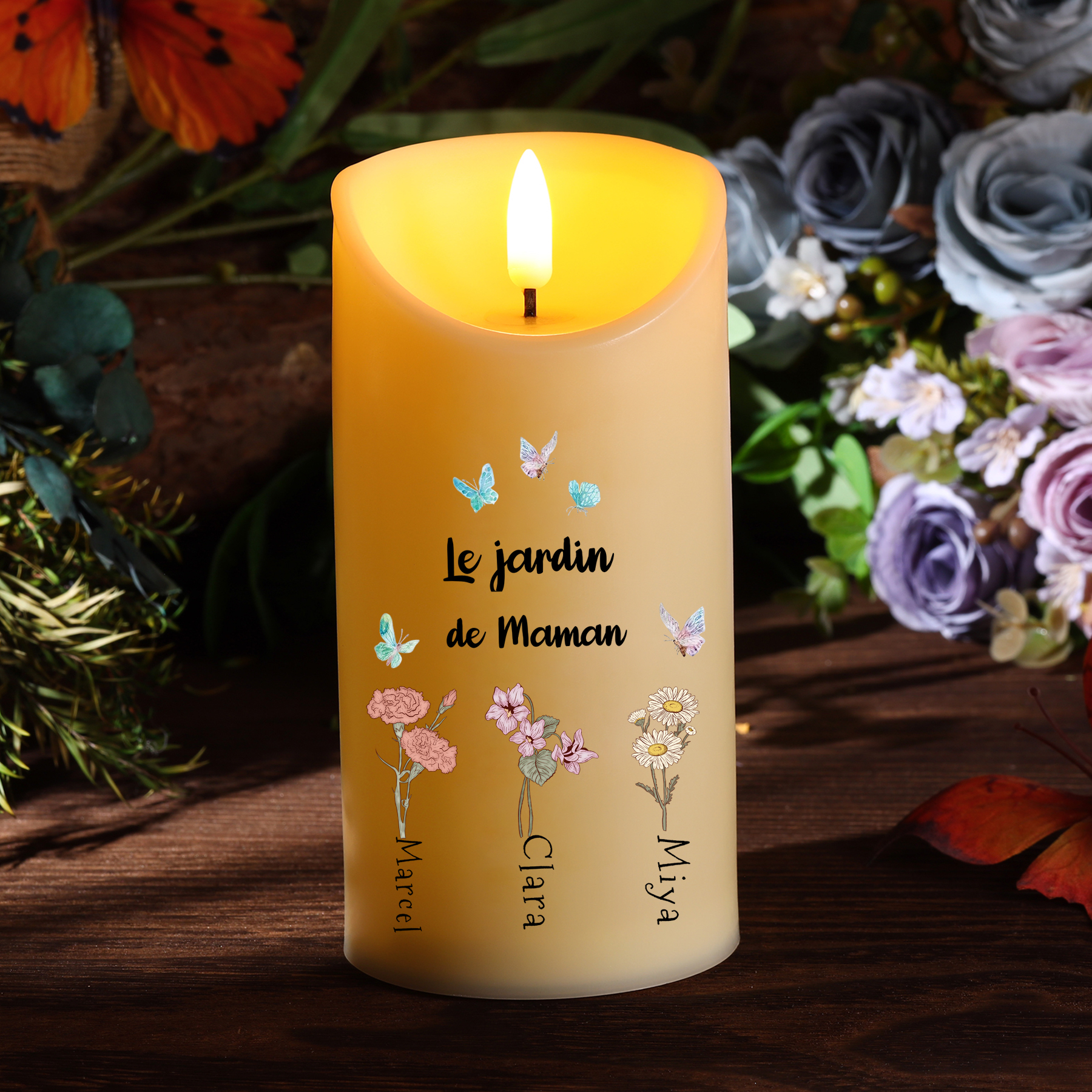 À ma Maman - Bougie Électronique Personnalisée avec 1-6 Prénoms  Le Jardin de Maman LED Lumières pour Maman | Jessemade