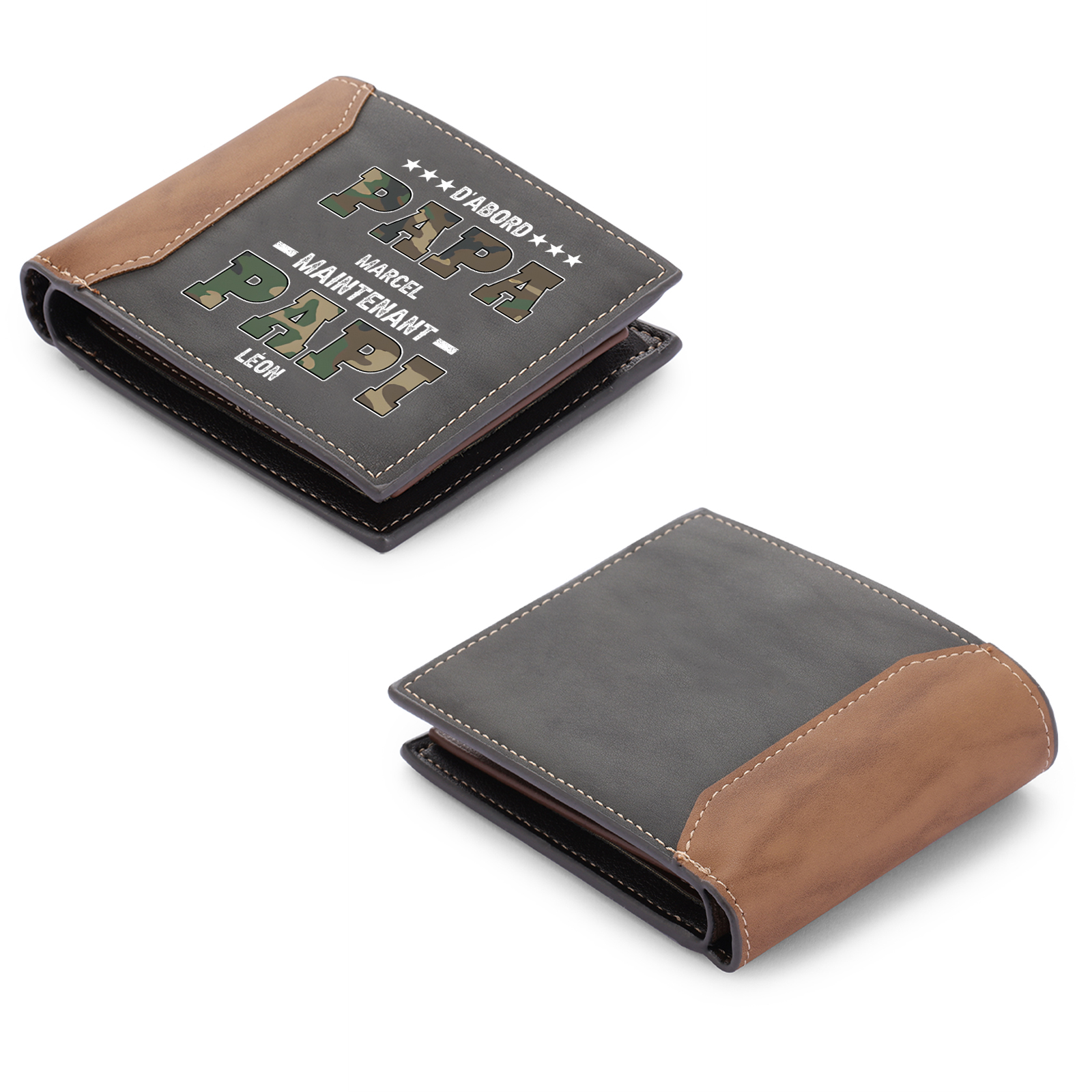 À Papa/Papi - Portefeuille Homme 2 Prénoms Personnalisés avec couleur de camouflage Porte-Monnaie pour Homme | Jessemade