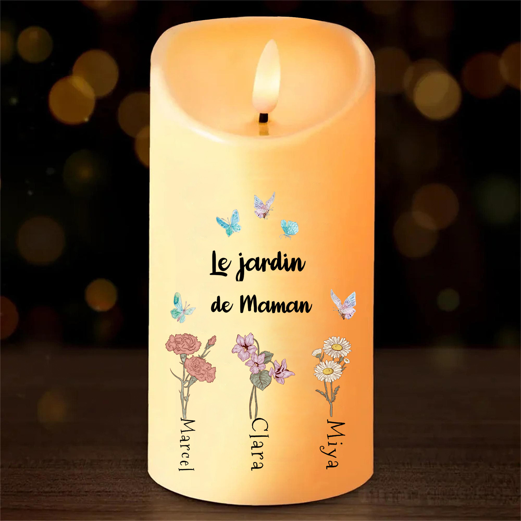 À ma Maman - Bougie Électronique Personnalisée avec 1-6 Prénoms  Le Jardin de Maman LED Lumières pour Maman | Jessemade