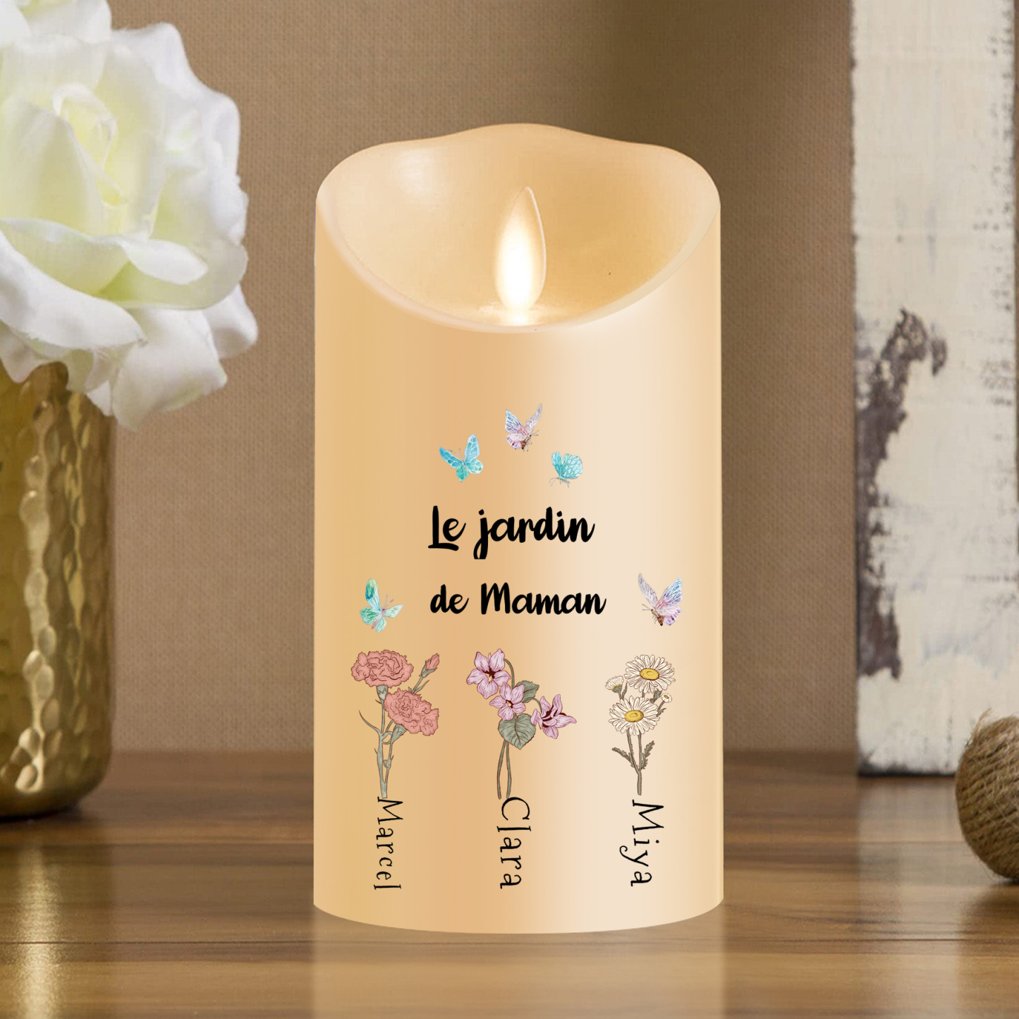 À ma Maman - Bougie Électronique Personnalisée avec 1-6 Prénoms  Le Jardin de Maman LED Lumières pour Maman | Jessemade