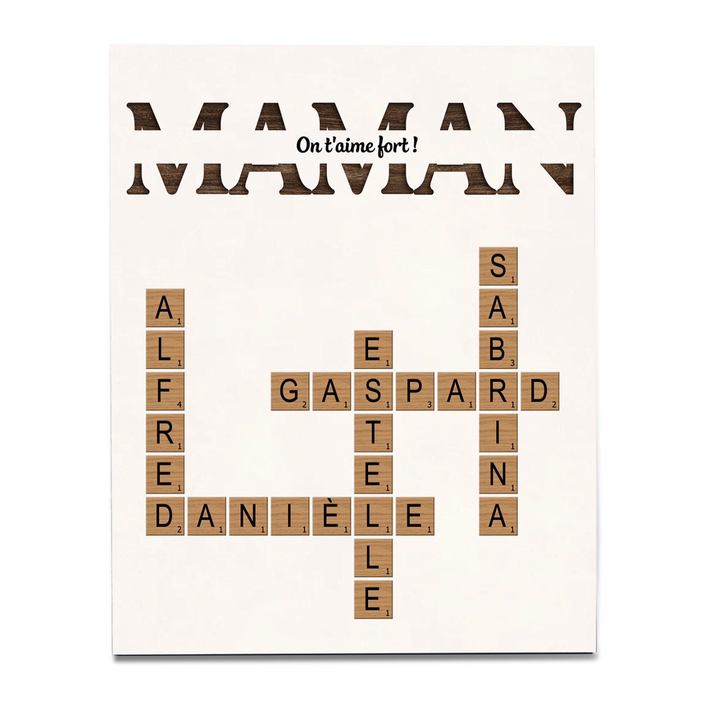À Maman - Cadre en Bois grille de mots croisés 1-7 Prénoms Personnalisés Cadeau Pour Mère | Jessemade